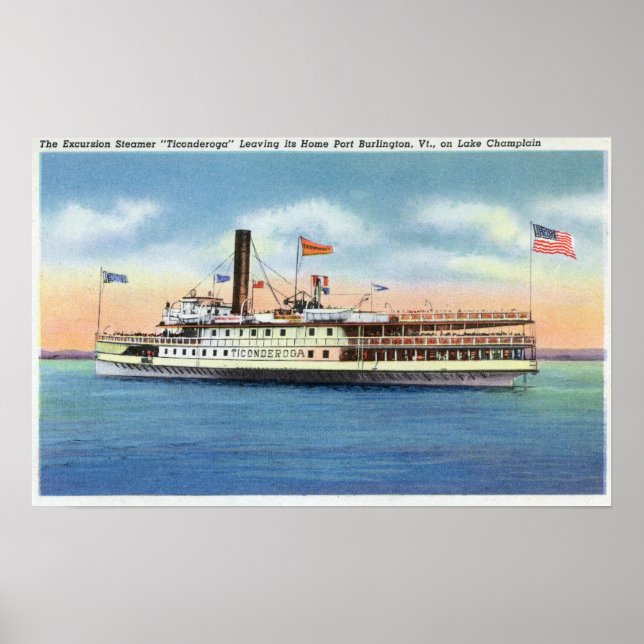 Ticonderoga Steamer Leaving Port Burlington, Poster (Front)