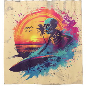 Tidal Bones Skull Surfer  Shower Curtain