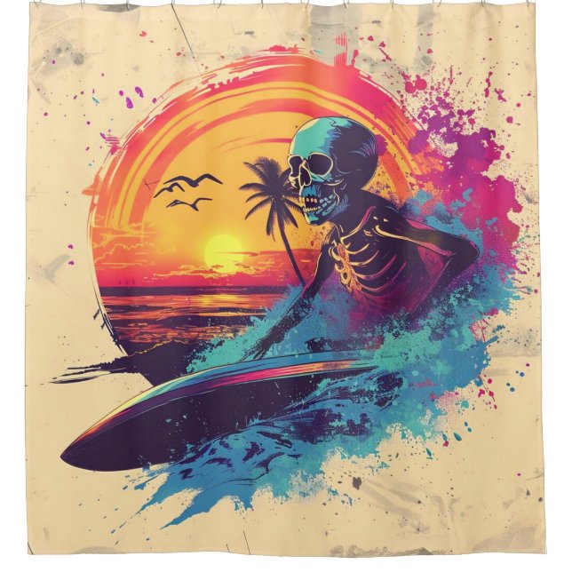 Tidal Bones Skull Surfer  Shower Curtain (Front)
