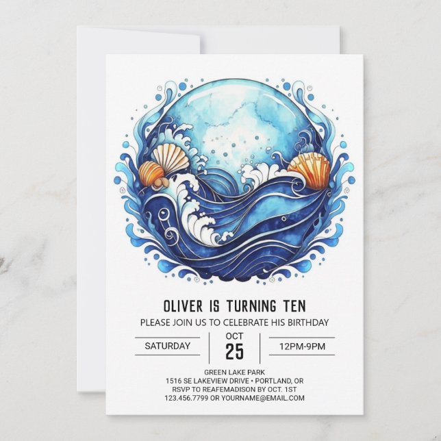 Tidal Coastal Kids Birthday Invitation (Front)