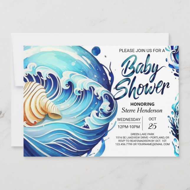 Tidal Coastal Waves Baby Shower Invitation (Front)
