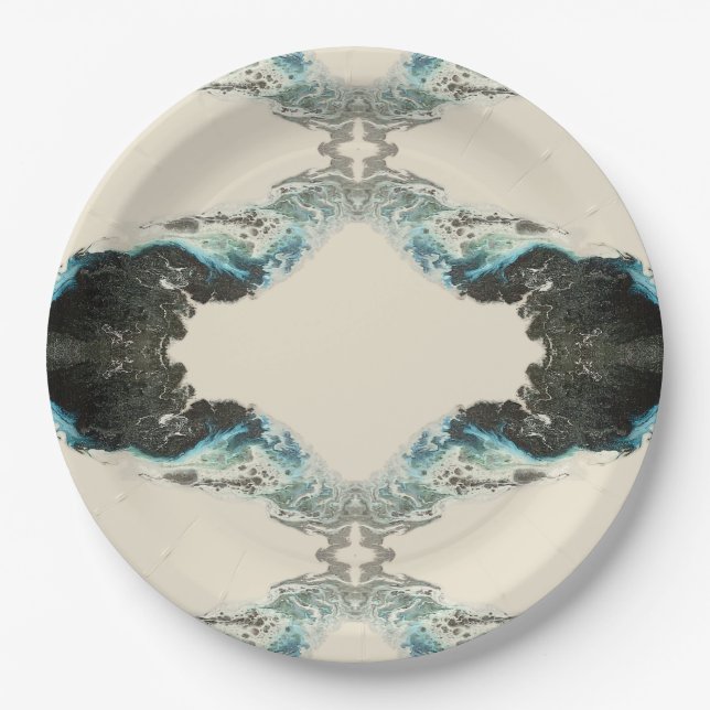 Tidal Echoes — Abstract Fluid Ink Pattern Paper Plate (Front)