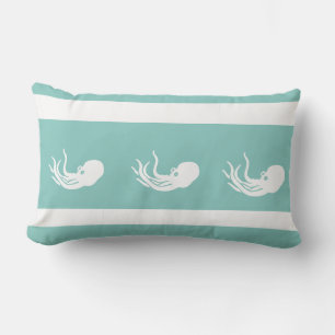 Tidal Teal octopus / squid on white PILLOW