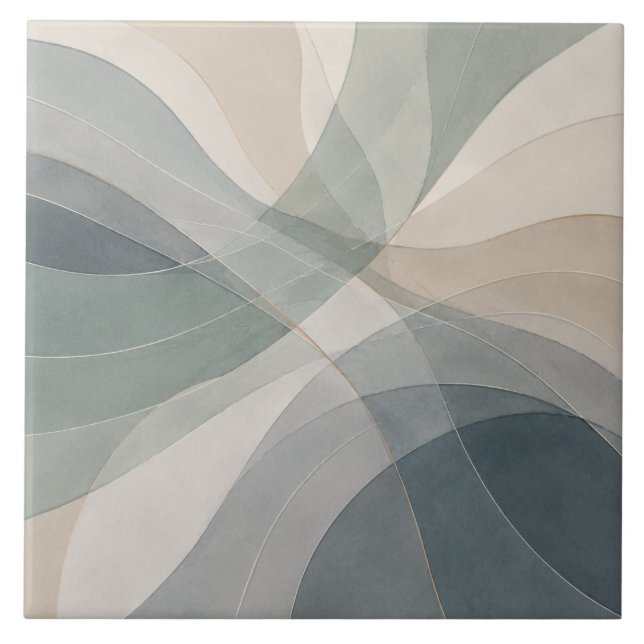 Tidal Veil Sea Glass Abstract Coastal Ceramic Tile (Front)