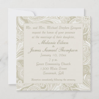 Tidal Wave Sand White Paisley Wedding Invitation