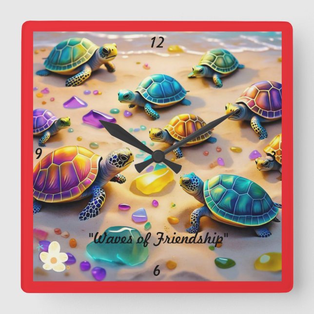 "Tidal Wave Turtles" Square Wall Clock (Front)