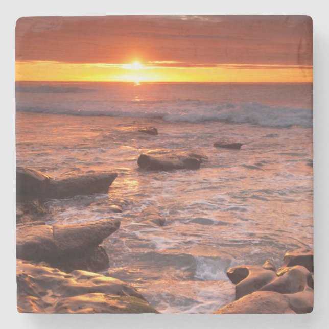 Tide pools at sunset, California Stone Coaster (Front)
