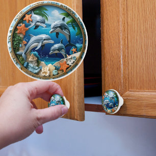 Tide Treasures Dolphins Ceramic Knob