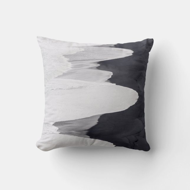 Tide Washes Over Black Beach Cushion (Front)