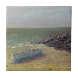 Tide's Rolling In - Boat on the Shore Ceramic Tile