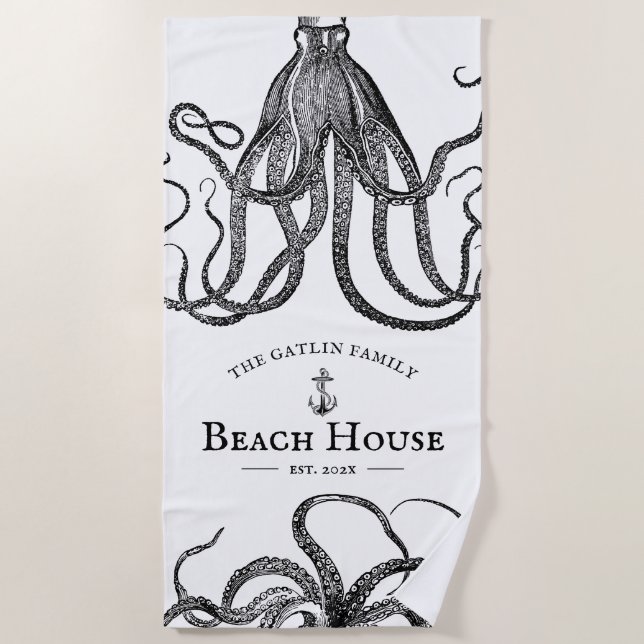 Tides Tentacles | Octopus Themed Beach House Towel (Front)
