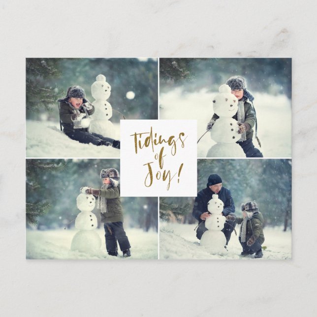 Tiding of Joy | Multiple Photo Collage Christmas Invitation Postcard (Front)