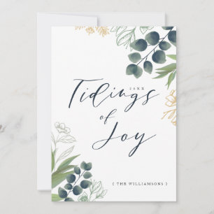 Tidings of Joy   Elegant Watercolor Winter Foliage Holiday Card