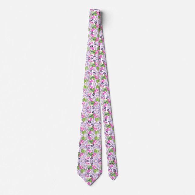 Tie : Abstract Leaves (white) (Front)