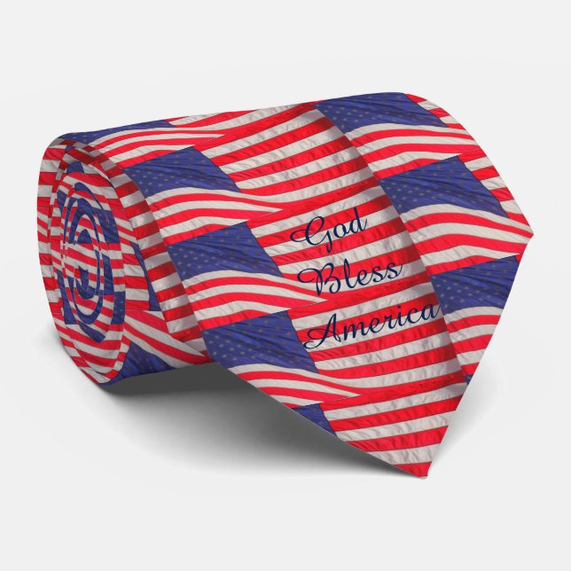 Tie American Flags God Bless America Print 2 Sides (Rolled)
