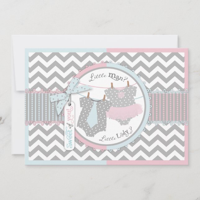 Tie and Tutu Gender Reveal Thank You Card (Front)