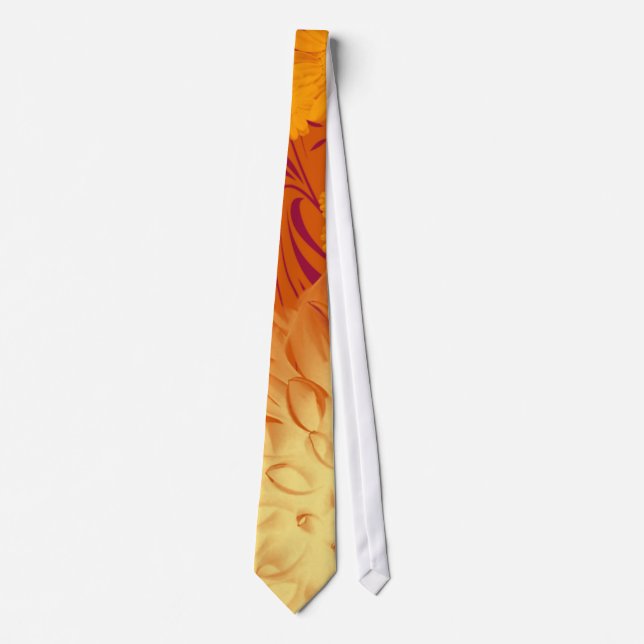 Tie, Beautiful Golden Yellow & Orange Floral Desig Tie (Front)