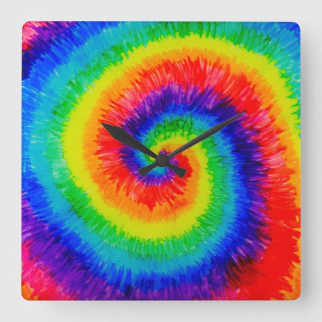 Tie Die Rainbow in Alcohol Ink Square Wall Clock (Front)
