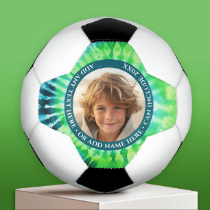 Tie Dye - 1 Photo - Custom Text - Green Blue Soccer Ball
