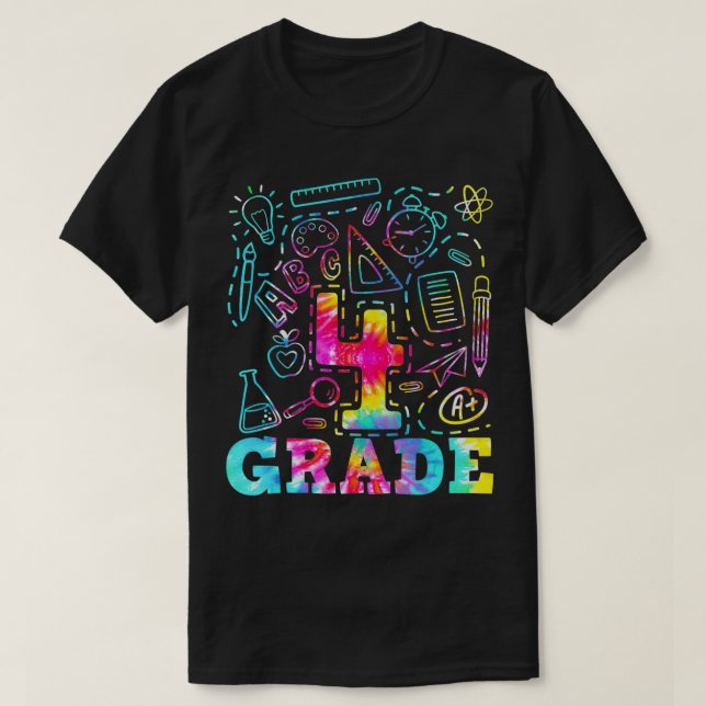 Tie Dye 4th Grade Typography Team Fourth Grade Tea T-Shirt (Design Front)