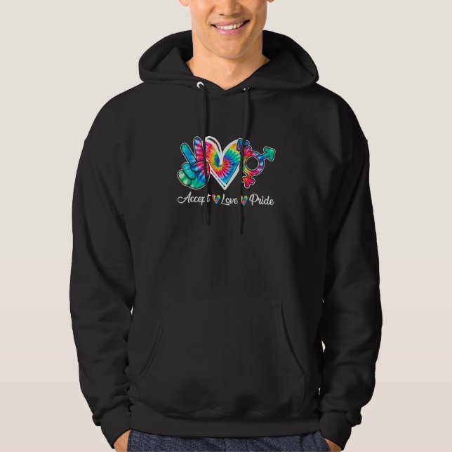 Tie Dye Accept Love Peace LGBT Gay Pride LGBTQ Rai Hoodie (Front)