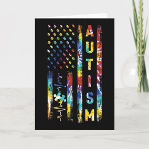 Tie Dye American Flag Autism Awareness Support Tea Card