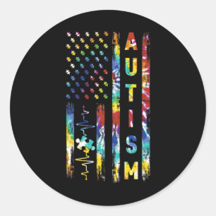 Tie Dye American Flag Autism Awareness Support Tea Classic Round Sticker