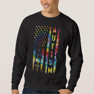 Tie Dye American Flag Autism Awareness Support Tea Sweatshirt
