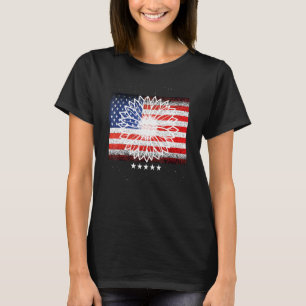Tie Dye American Flag Sunflower 4th July Graphic P T-Shirt