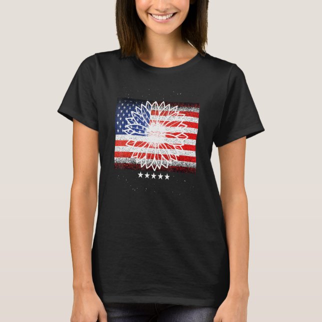 Tie Dye American Flag Sunflower 4th July Graphic P T-Shirt (Front)