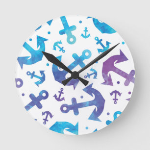 Tie Dye Anchor Pattern 2 Round Clock