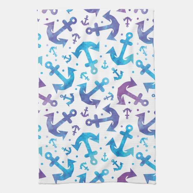 Tie Dye Anchor Pattern 2 Tea Towel (Vertical)