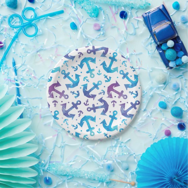 Tie Dye Anchor Pattern Paper Plate (Party)