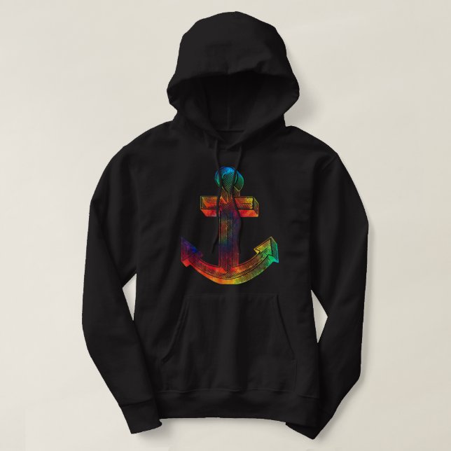 Tie Dye Anchor Tie Dyed Sailor Captain Ocean T  Hoodie (Design Front)