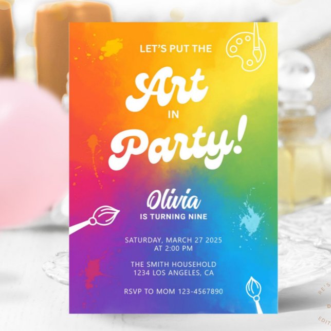 Tie Dye Arts and Crafts Painting Party Kids Teens Invitation (Creator Uploaded)