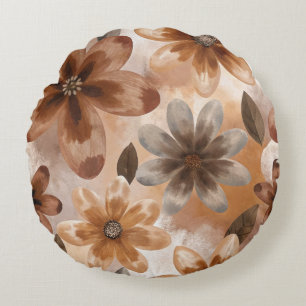 Tie Dye Autumn Floral Round Cushion