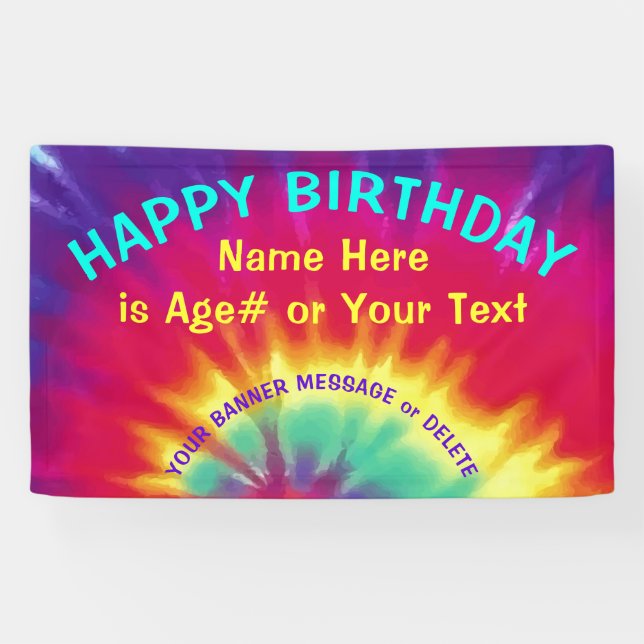 Tie Dye Banner Personalised for Birthday Banner (Horizontal)