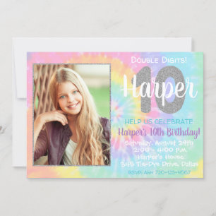 Tie Dye Birthday Invitation 10th Birthday