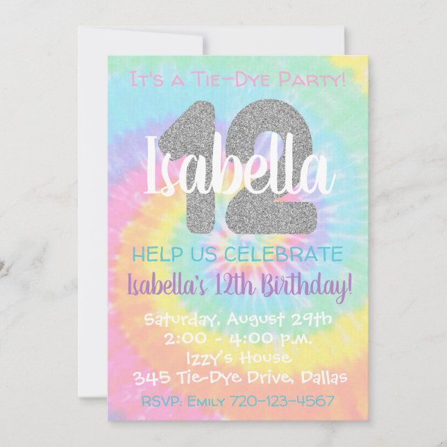 Tie Dye Birthday Invitation 12th Birthday (Front)