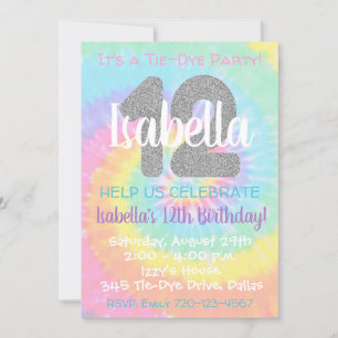 Tie Dye Birthday Invitation 12th Birthday