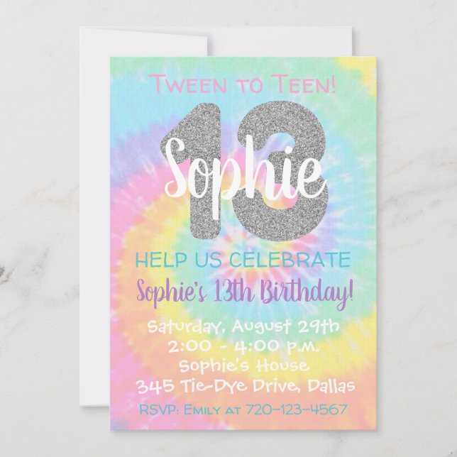 Tie Dye Birthday Invitation 13th Birthday (Front)