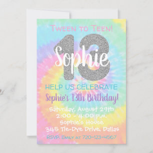 Tie Dye Birthday Invitation 13th Birthday