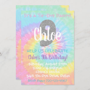 Tie Dye Birthday Invitation 9th Birthday