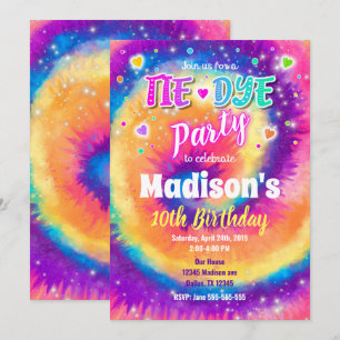 Tie Dye Birthday Invitation, Hippie Birthday Invitation