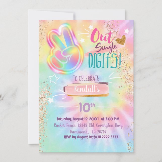 Tie Dye Birthday Invitation Peace Out Single Digit (Front)
