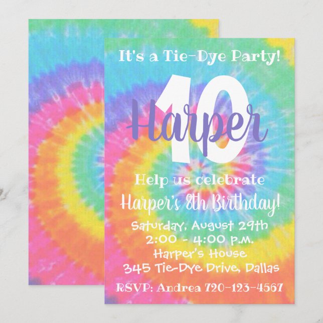 Tie Dye Birthday Invitation Tie Dye Invitation (Front/Back)