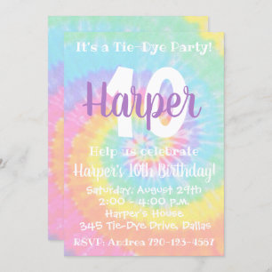 Tie Dye Birthday Invitation Tie Dye Invitation