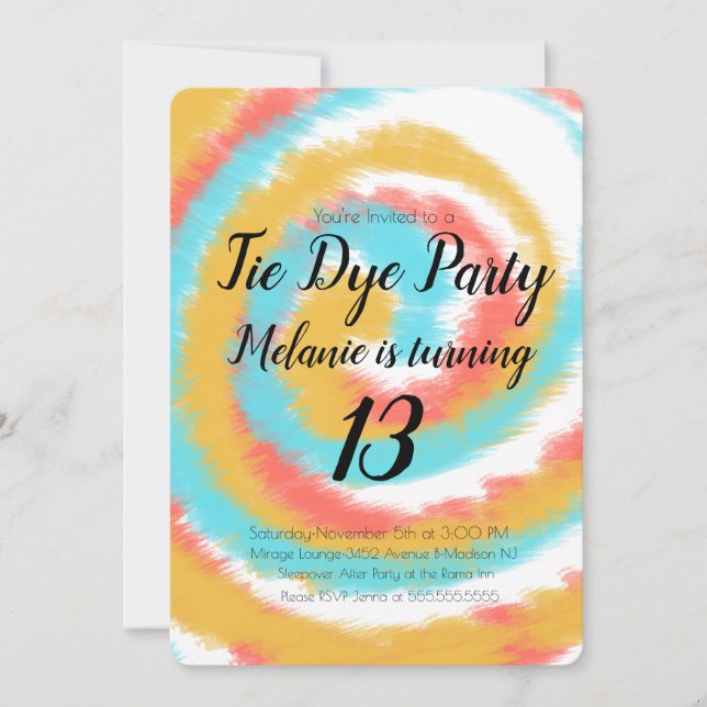Tie Dye Birthday Party Colourful Invitation (Front)