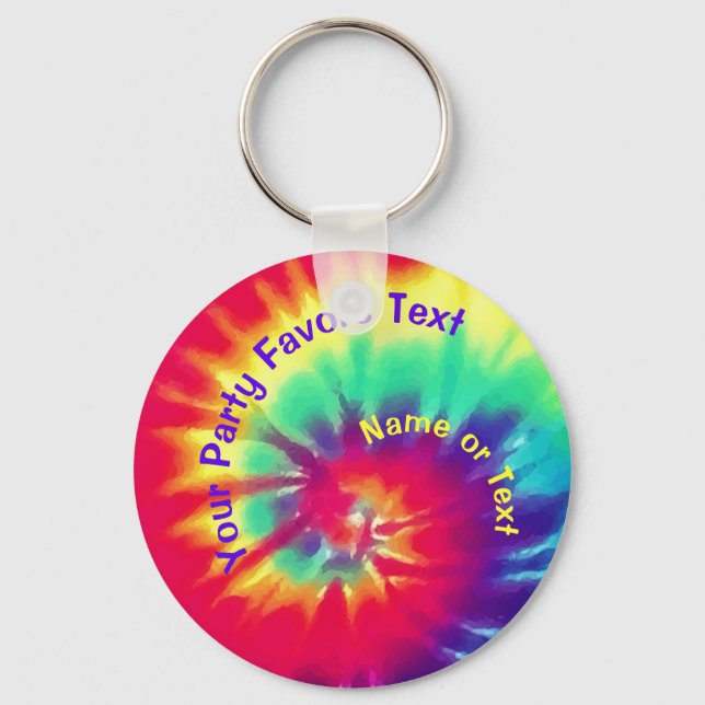 Tie Dye Birthday Party Favours PERSONALIZE Keychai Key Ring (Front)