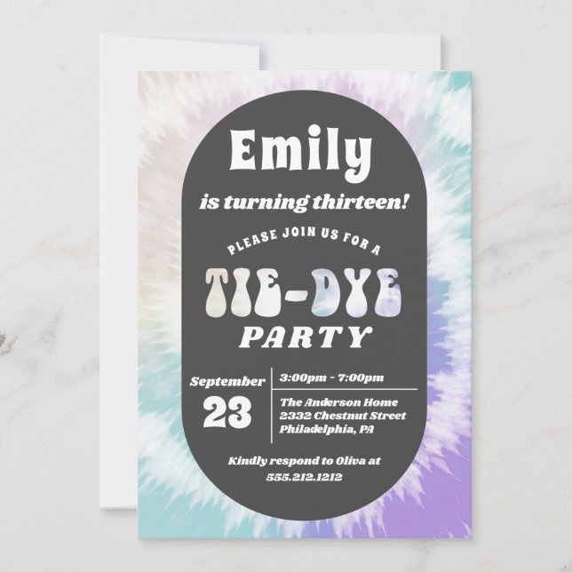 Tie-Dye Birthday Party Girl Rainbow Sleepover Invitation (Front)